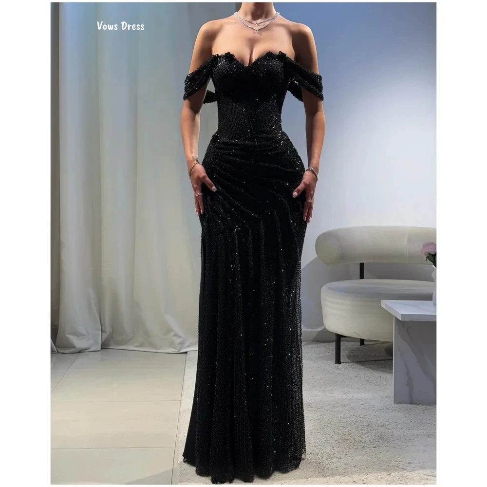

Vows Sequins Luxurious Women's Evening Dresses Woman Elegant Luxury Evening Dress 2025 Black Custom Made Line A Robe Soiree Prom