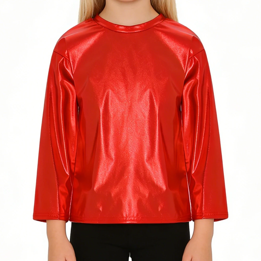 

Детские топы для джазовых танцев для девочек и мальчиков, танцевальная одежда для выступлений на сцене, детская мода, блестящие футболки с металлическим рисунком, топ с длинными рукавами в стиле хип-хоп