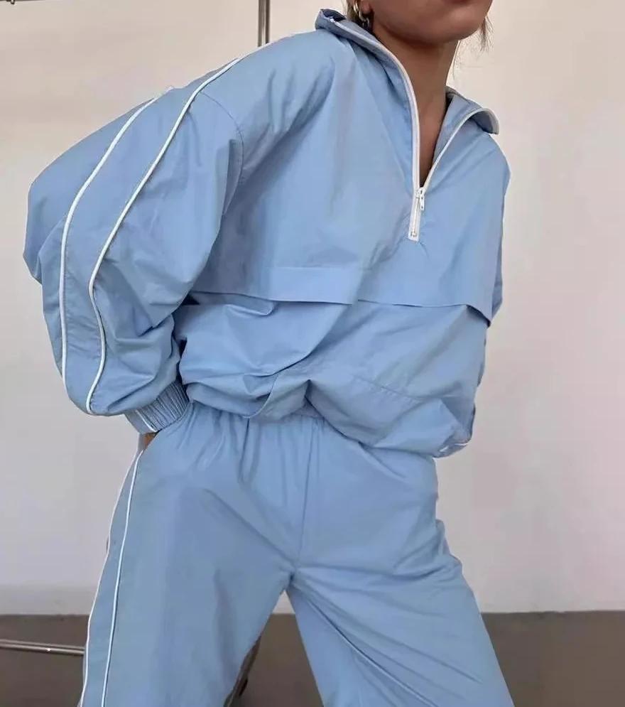 

Casual Zip Pullover Long Pants Sports SetsSportswear Women's Two Piece Fashion Long Sleeve Line Sweatshirt Long Pants Set