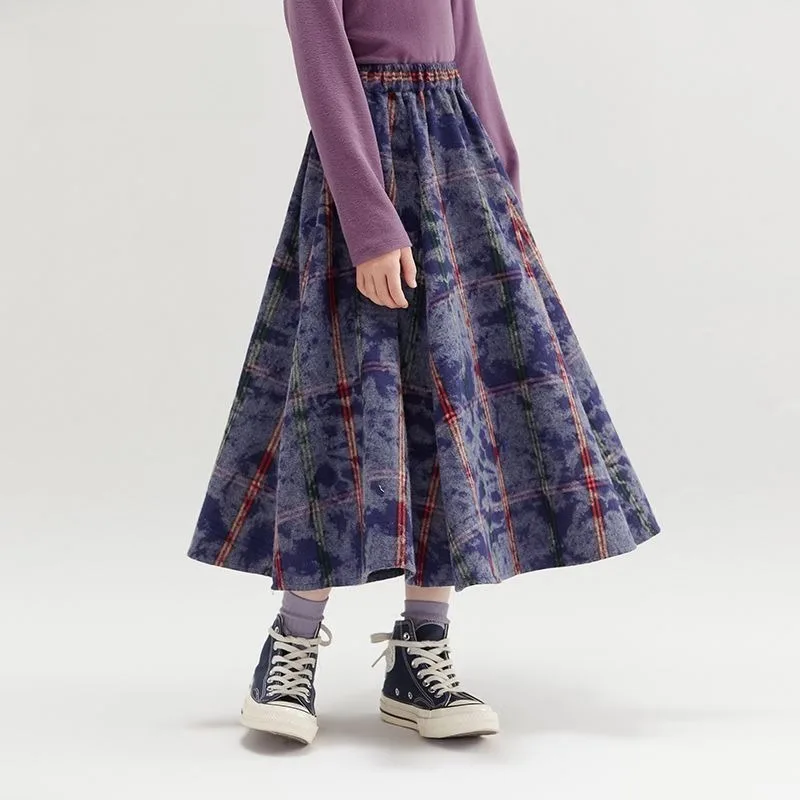 

Children's Checkered High Waist Maxi Skirt with Loose Vintage Design All Season Casual Wear for Medium Large Kids​