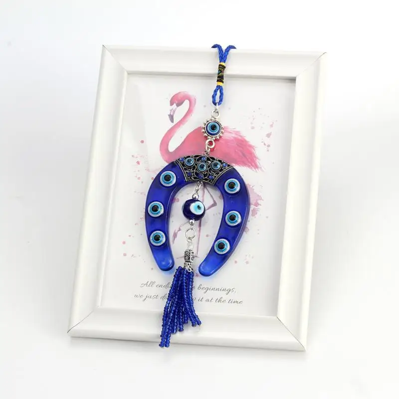 Elephant Pendant Charm Amulet 26x7.5cm Blue Hanging Ornament Turkish Blue Eye Horseshoe Ethnic Car Keychain Resin