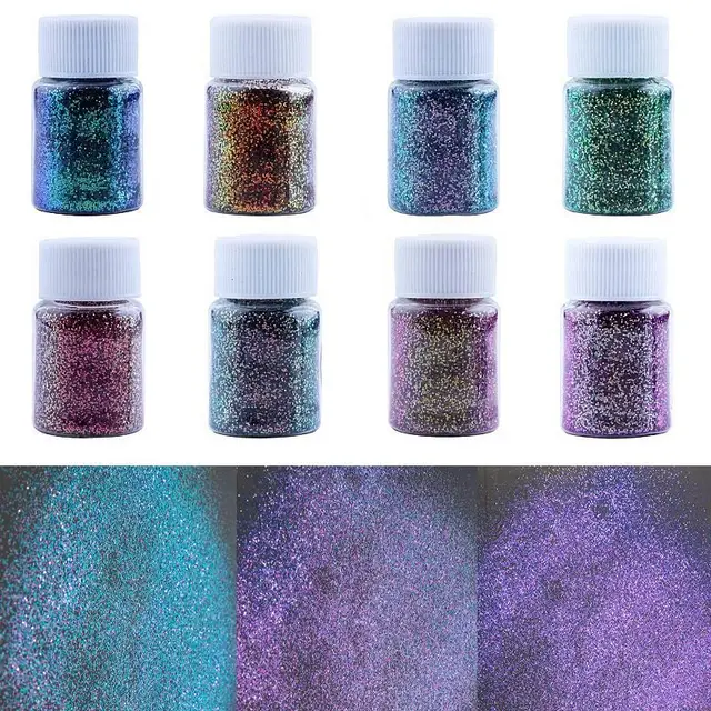 10g lustrzane kameleony z żywicy epoksydowej Pigment metaliczny brokat magiczny odbarwiony perłowy proszek do robienia biżuterii barwnik