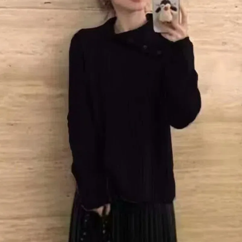 

Осенне-зимний свитер с длинными рукавами и фонариками, вязаная женская одежда, элегантный модный пуловер, однотонные водолазки, топы