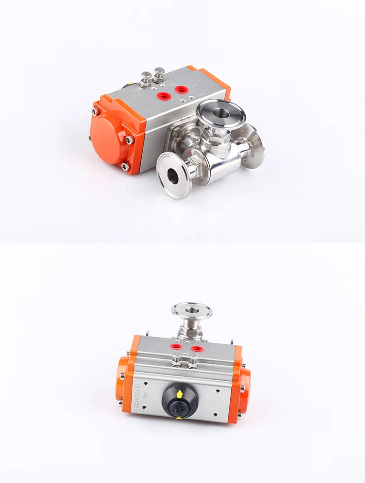 Elettrovalvola 25mm 32mm 51mm 3 Way Stainless Steel Sanitary Tri Clamp Ferrule T/L Type Pneumatic Ball Valve With Double Acting Cylinde Pneumatica — dettaglio 4