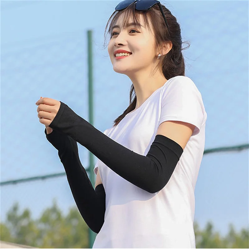 Sarung Tangan Tanpa Jari UV Solar Arm Sleeves untuk Wanita dan Pria, Sarung Tangan Bersepeda, Penutup Lengan Elastis Sutra Es Musim Panas, Pelindung Lengan Anti Sengatan Matahari untuk Mengemudi