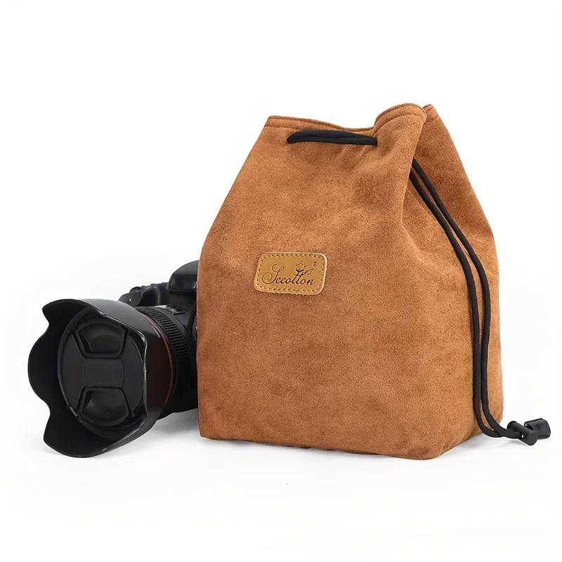 

1pc Men's Portable Soft Camera Bag, DSLR Drawstring Bag Handbag, Dustproof Lens Protective Case Gadget For Traveling