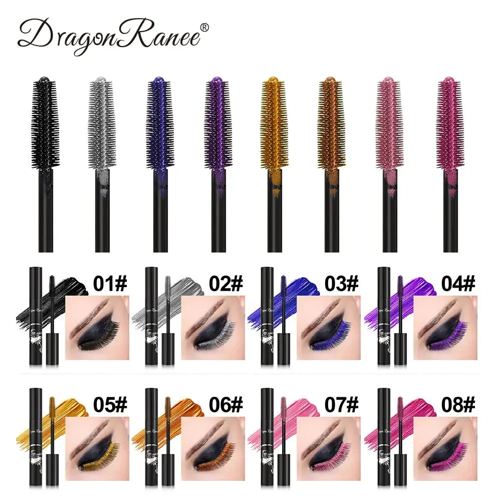 Heallor Waterproof Colorful Mascara Blue Purple Gold Pink Glitter Shimmer Mascara Lasting Thick Curling Lengthen Eyelash Extensi