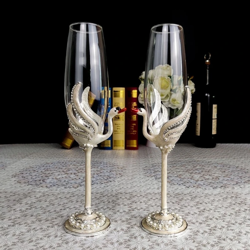 

Luxury Original Swan Champagne Glass Crystal Cocktail Cup With Enamel Design For Red Wine Bar Wedding Gift Set Home Bar Decor