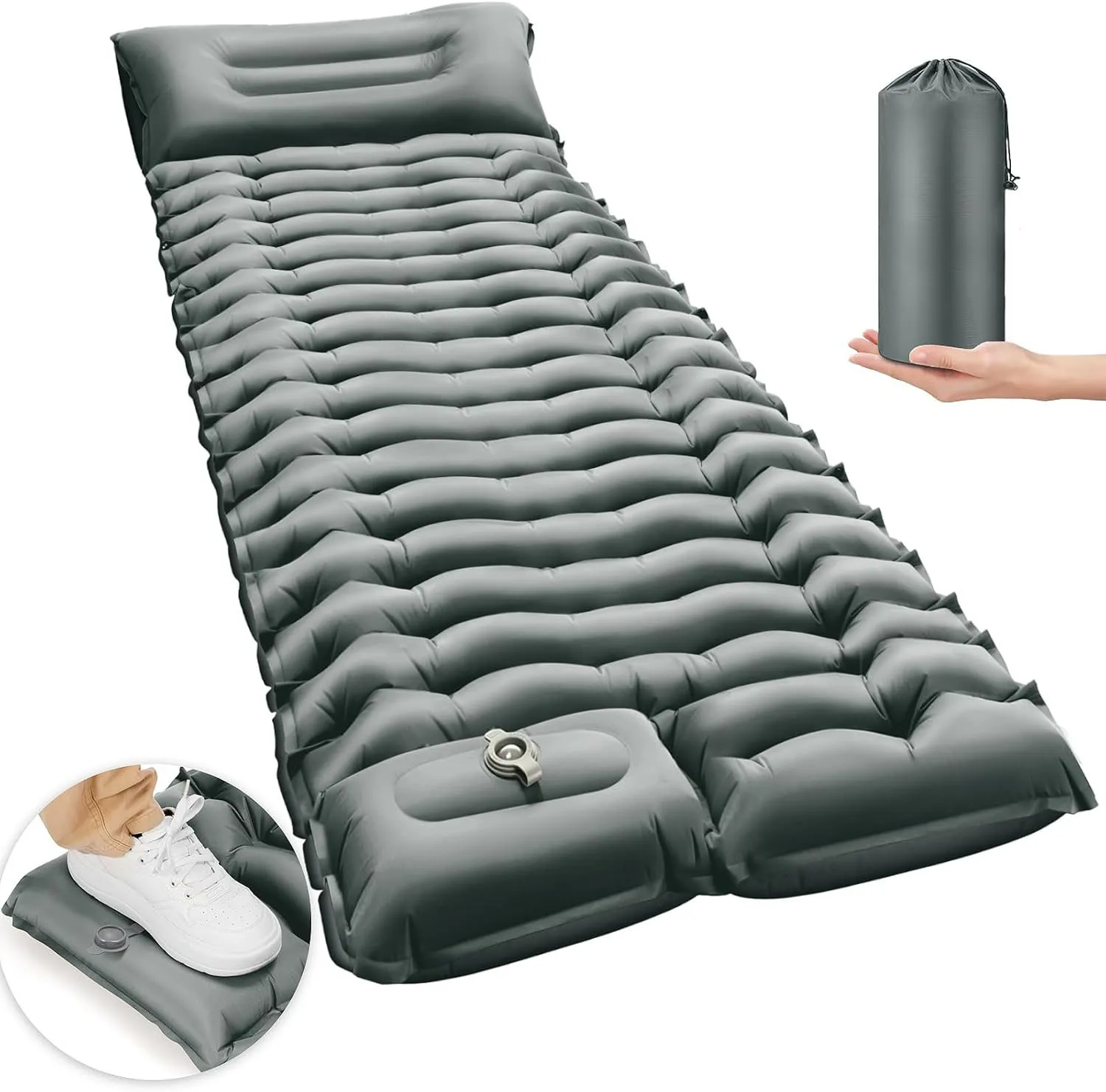 

Ultralight Compact Folding Camping Air Mattress Inflatable Sleeping Pad Built-in Foot Pump Foam Filling Portable Lightweight