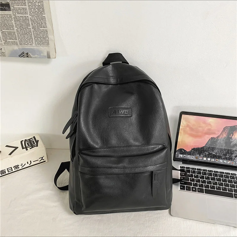 Street Trend Women Men Backpack Fashion PU Leather School Bag For Teenager Business Laptop Bag Man Large Capacity Travel Bag