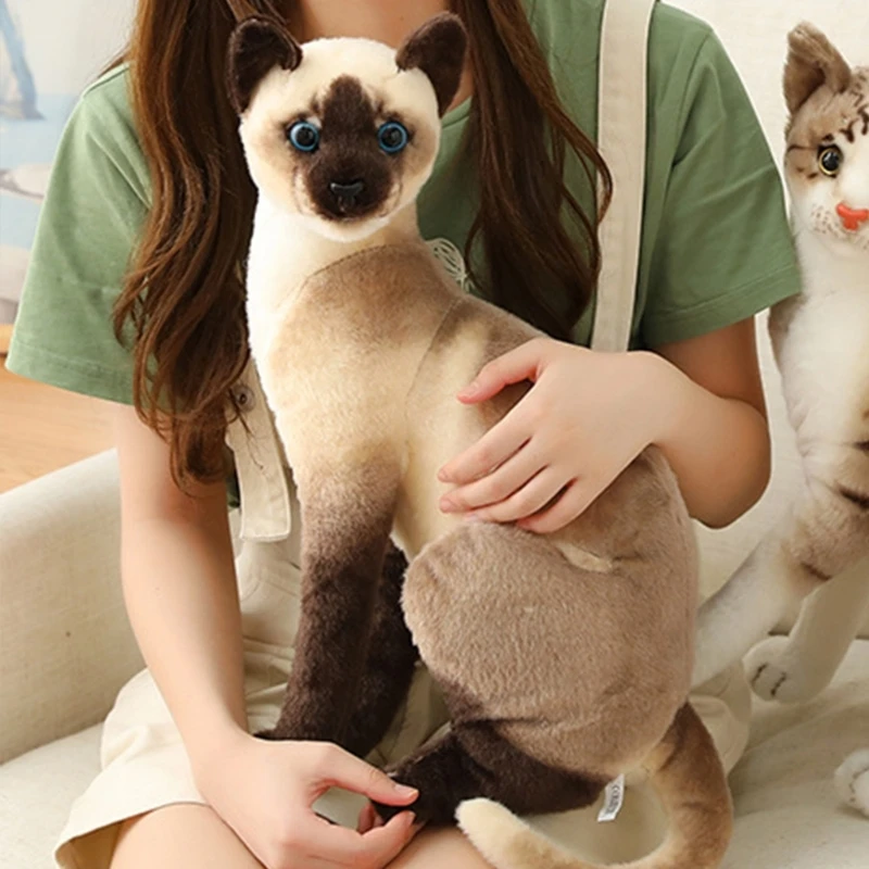 Siamese Cats Plush Dolls Life Like Short Plush Cats Toy Stuffed Pillow for Couch Decors All Age Cuddly Toy Birthday Gift