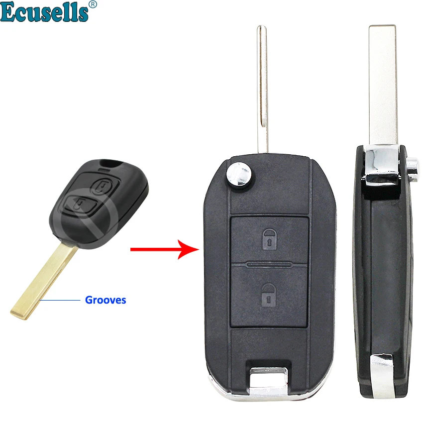 

Modified Flip 2 Buttons Remote Key Shell Case Fob for Peugeot 206 307 for Citroen with Uncut HU83 Blade