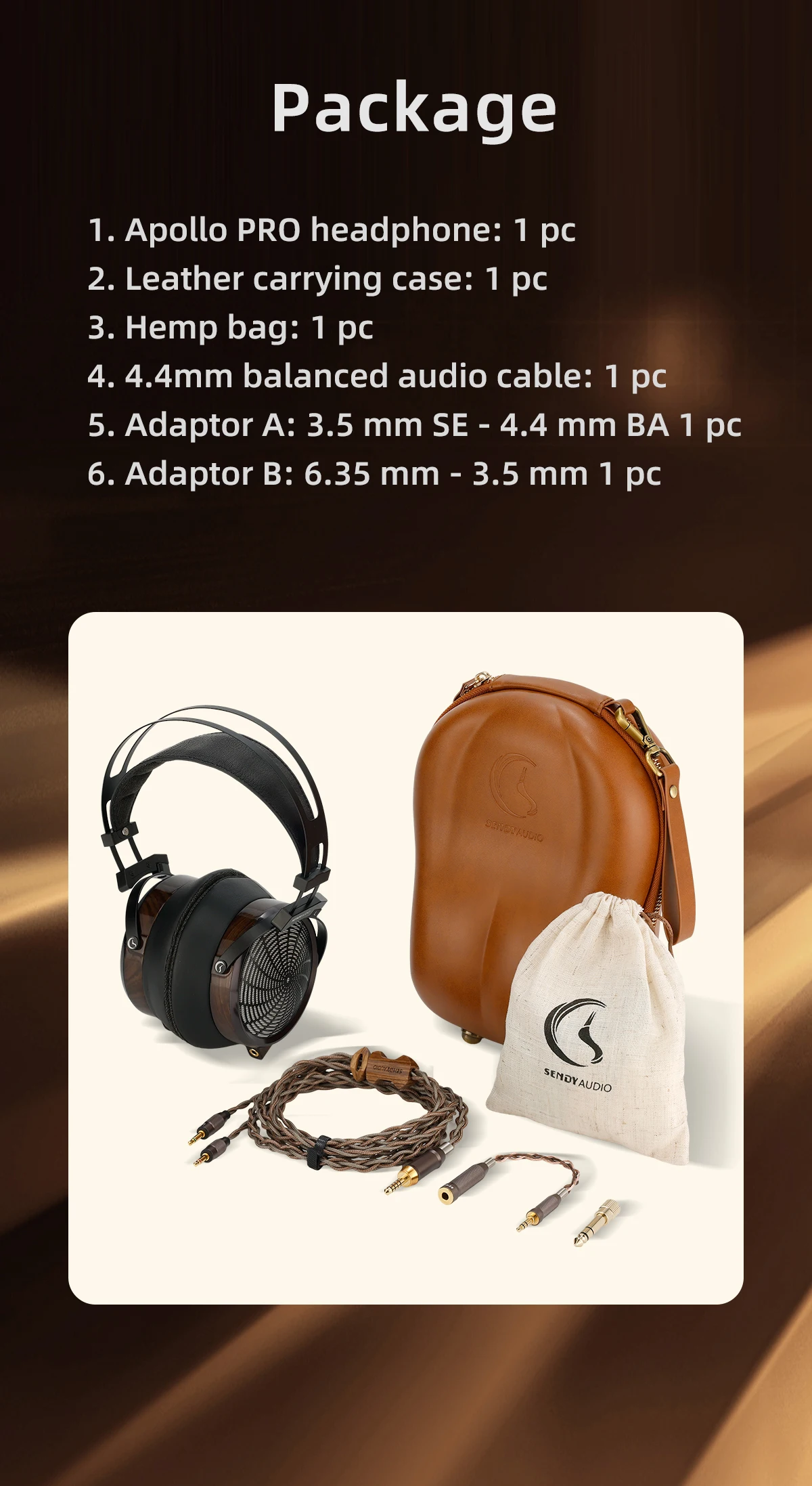 Sendy Audio APOLLO PRO HIFI Planar-Magnet-Treiber Open-Back Over-Ear Holz-Kopfhörer 4,4mm Balanced Headset – Detail 10
