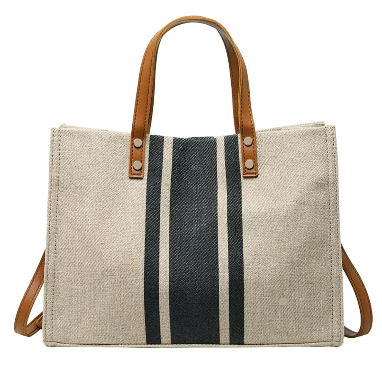 Women Korean Striped Canvas Bag Large Capacity Shoulder Handbag Office Briefcase image 6
