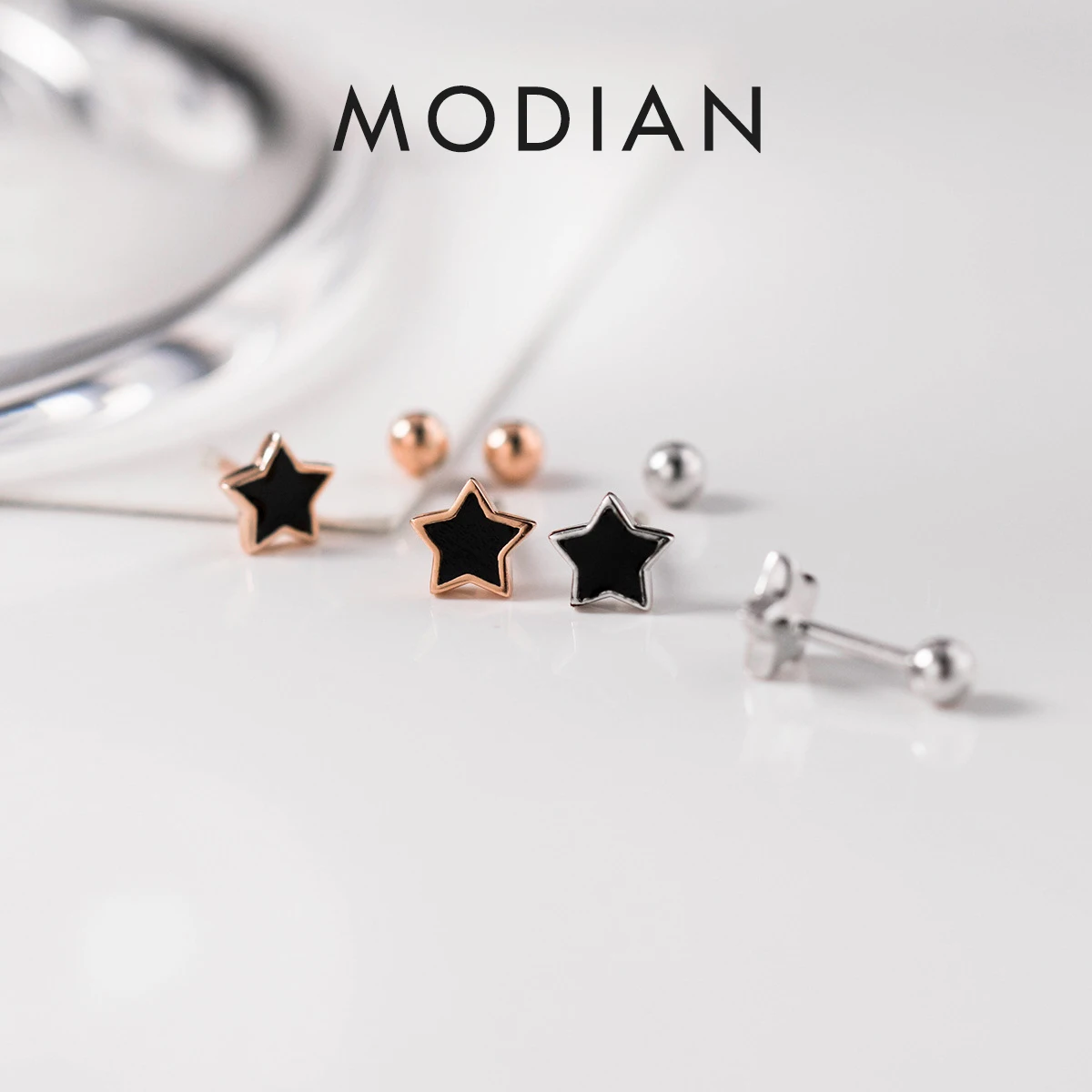 

Modian Hight Quality Sterling Silver 925 Black Enamel Simple Star Anti-Allergy Stud Earring for Women Fine Jewelry Kids Gift