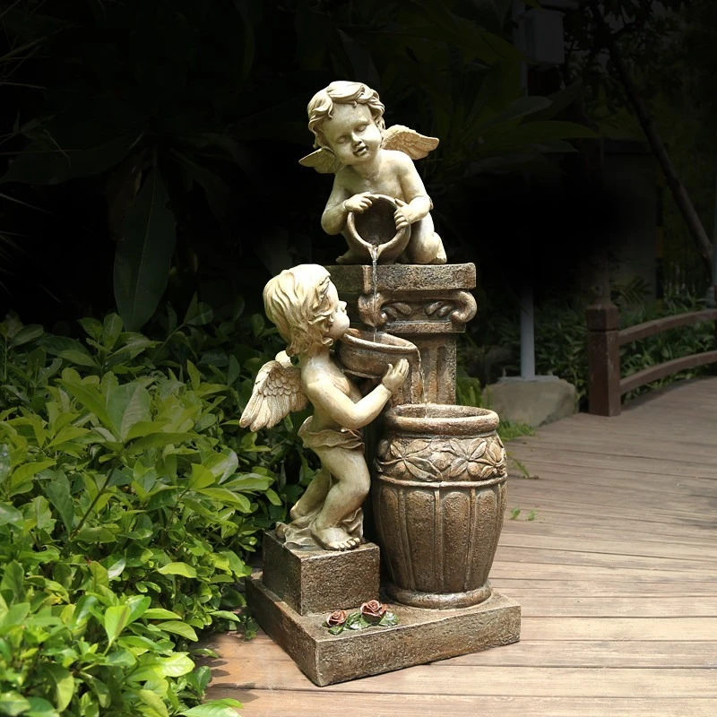 European-style  fountain landscape outdoor running water garden layout courtyard and yard water feature landscaping decoration