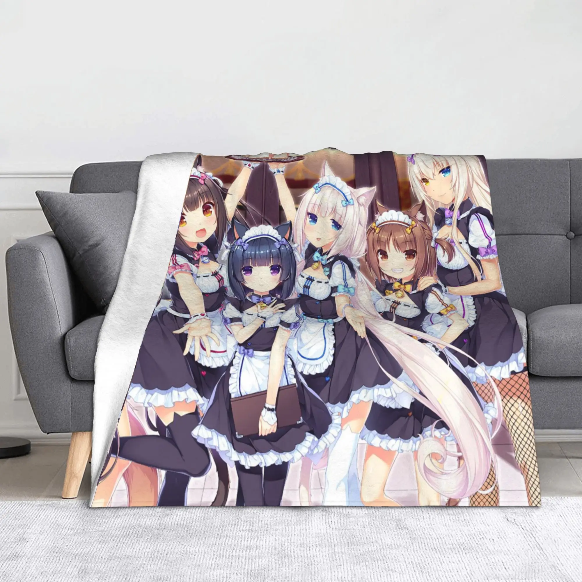 Nekopara-Manta de franela Azuki, coco, canela, Anime, Chocolate, vainilla, Sexy, Vintage, para el hogar, colcha de 150x125cm