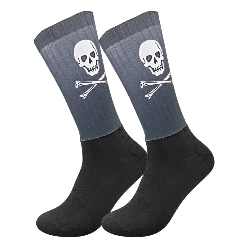 New Men Women Sock Mouth Anti-Skid Silicone Cycling Socks Middle Tube Skull Pattern Casual Outdoor Sports Socks