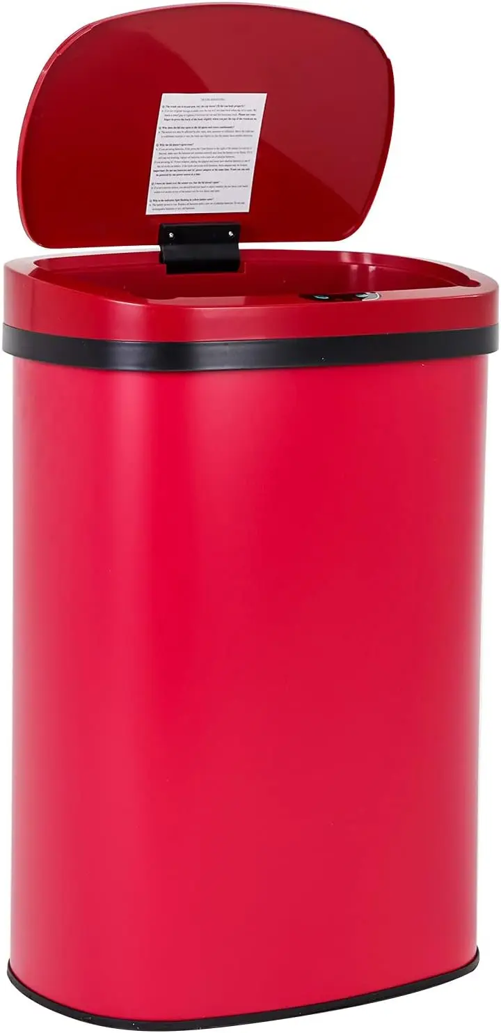 

New Red 13-Gallon Touch-Free Sensor-Activated Trash Can for Kitchen and Office Use