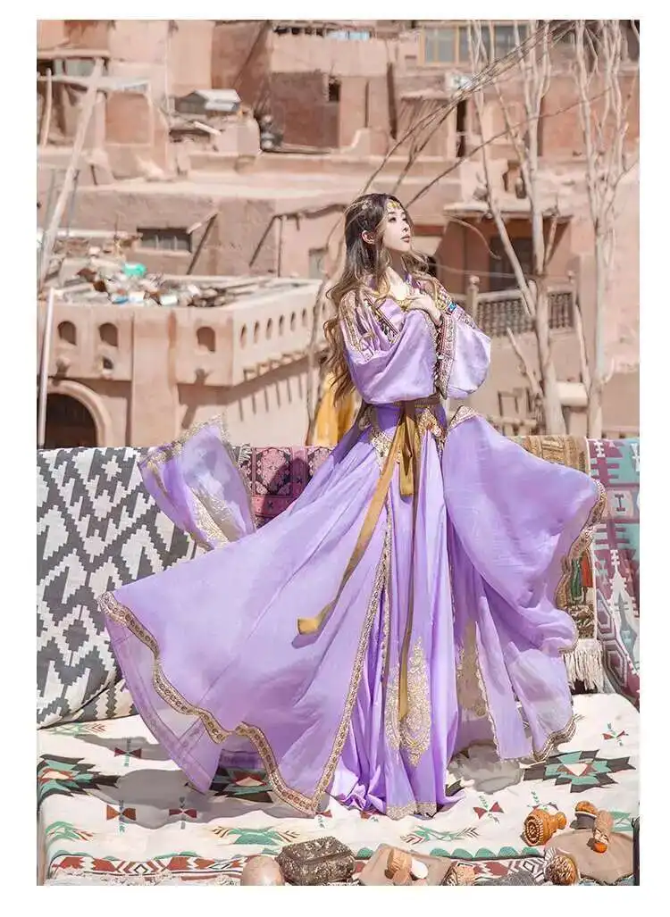 {특별 제공} Huangyue 국가 스타일 Hanfu Daiqi 실크 서부 지역 실제 야채 Xianqi 중공업 자수 Loulan