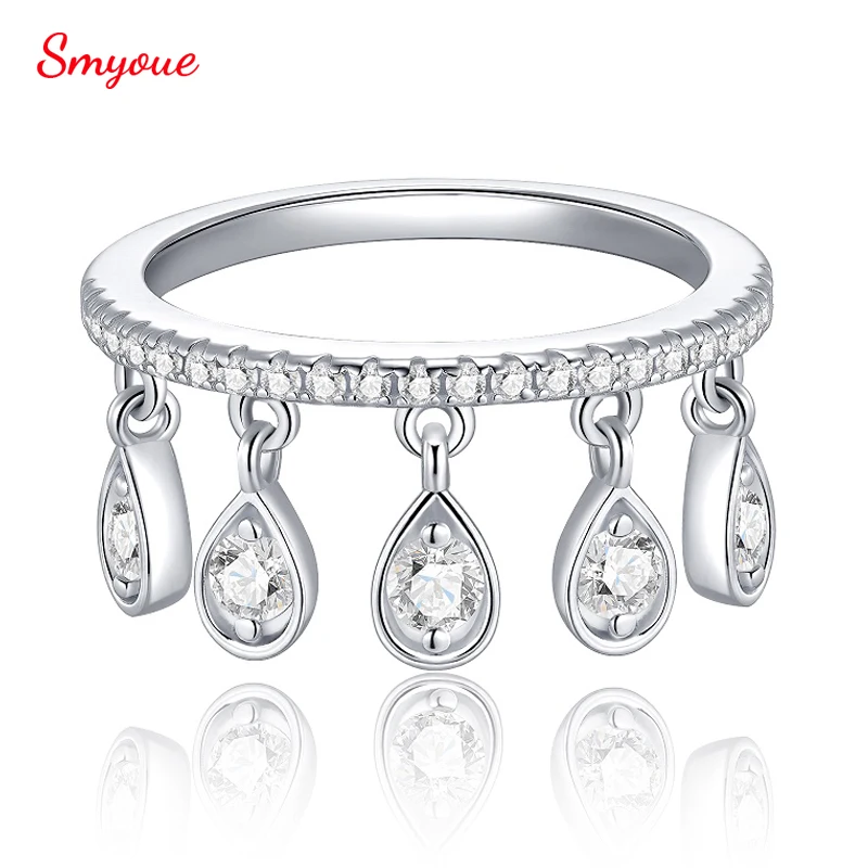 

Smyoue Tassel All Moissanite Engagement Rings for Women Girls 1/2 Eternity Bands Luxury Solid Silver Womans Ring Fine Jewelry