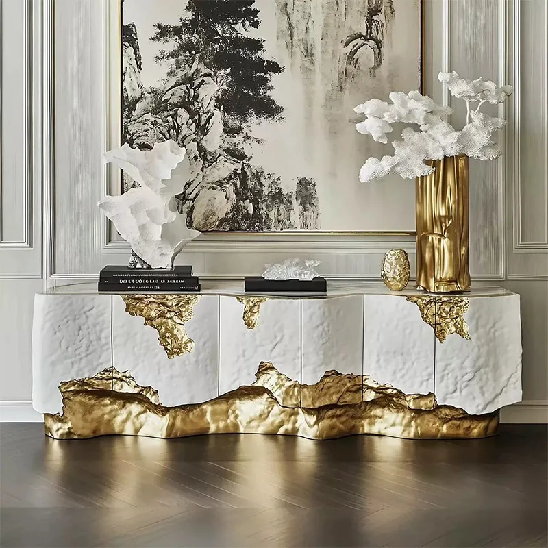 *Light Luxury Design Furniture Classic Design Living Room Handmade Brass Entrance Console High - End Luxury Cabinet