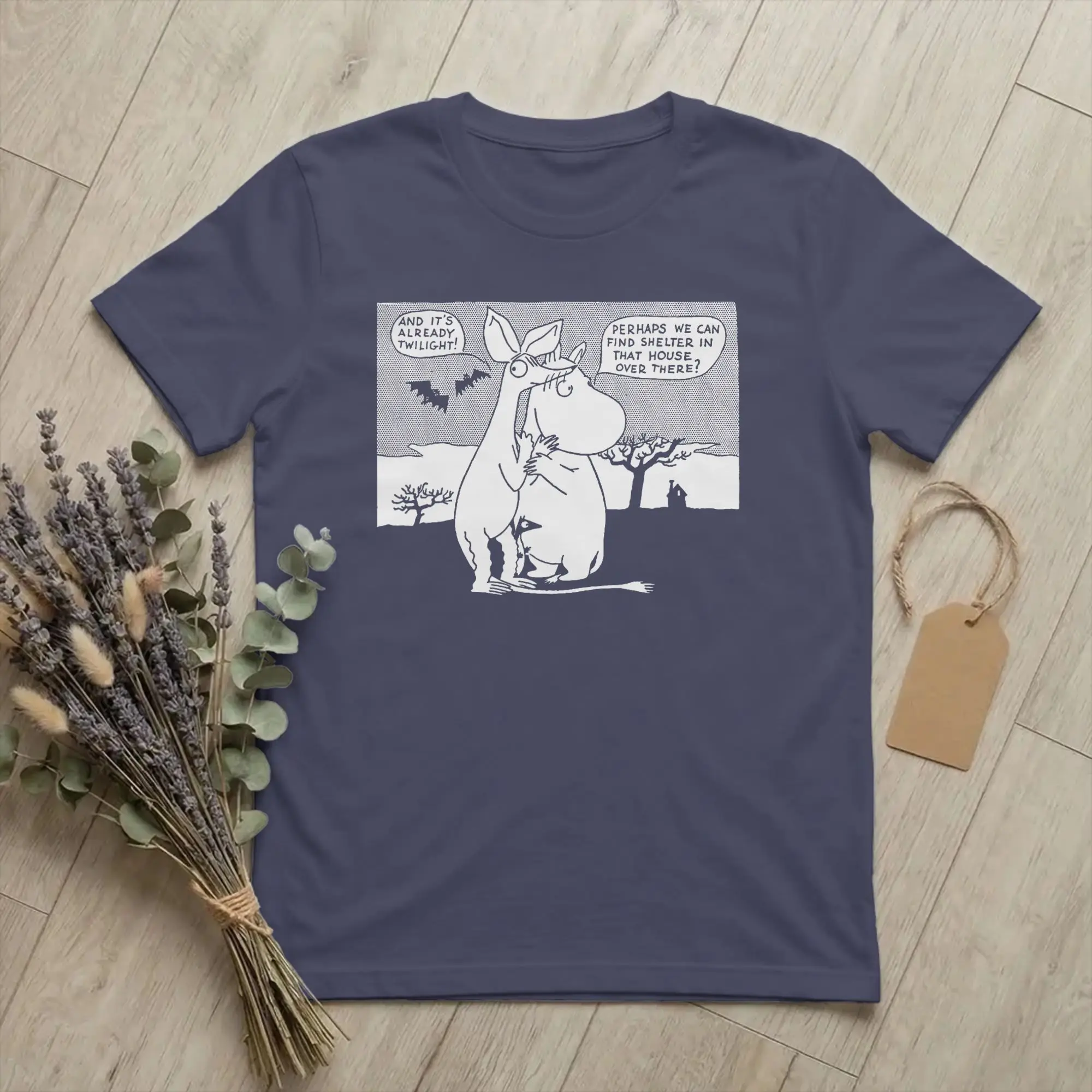 Moomings Moomintroll & Sniff Spooky Comic Strip T-Shirts Men Women Vintage 100% Cotton Tees O Neck T Shirts Original Clothing