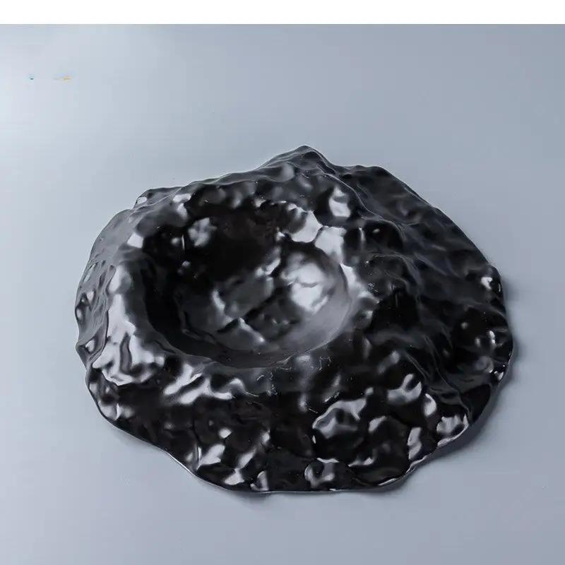 Ceramic Dinner Plate Restaurant 9-inch Irregular Stone Pattern Dessert Snack Thick Soup Plates Solid Color Tableware