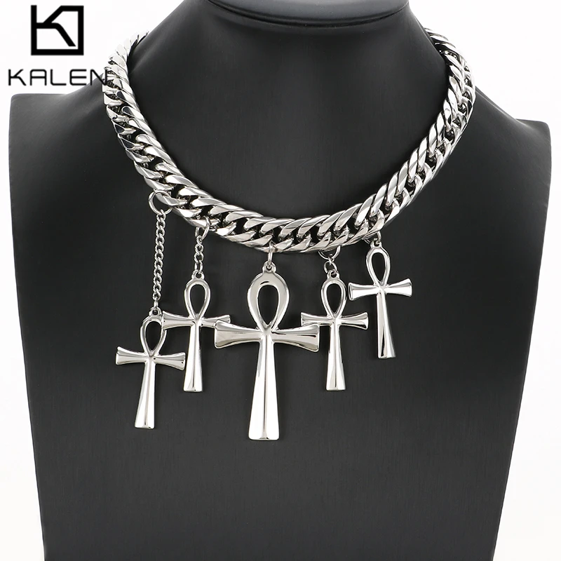 KALEN Personalized Cross Pendant Necklace Men's Women's Choker 13mm Chunky Shiny Stainless Steel Jewelry Street Accessories