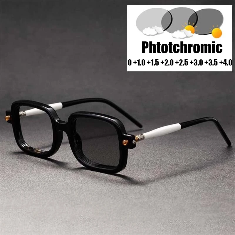 

Rough Square Frame Photochromic Reading Glasses for Men Women Blue Light Blocking UV Protection Presbyopia Glasses 0 To +4.0