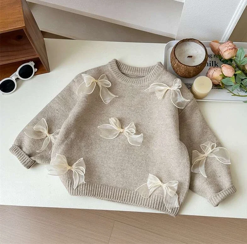 ملابس الأطفال الكورية سترة الربيع والخريف جديد أنيق الفتيات المألوف الأطفال القوس متماسكة سترة