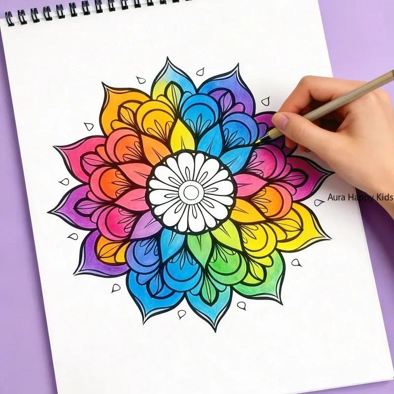 A Mandala Decompression and Healing Coloring Book, Black and White Fine Line Drafts, Adult Relaxing and Calming Hand Drawn Books