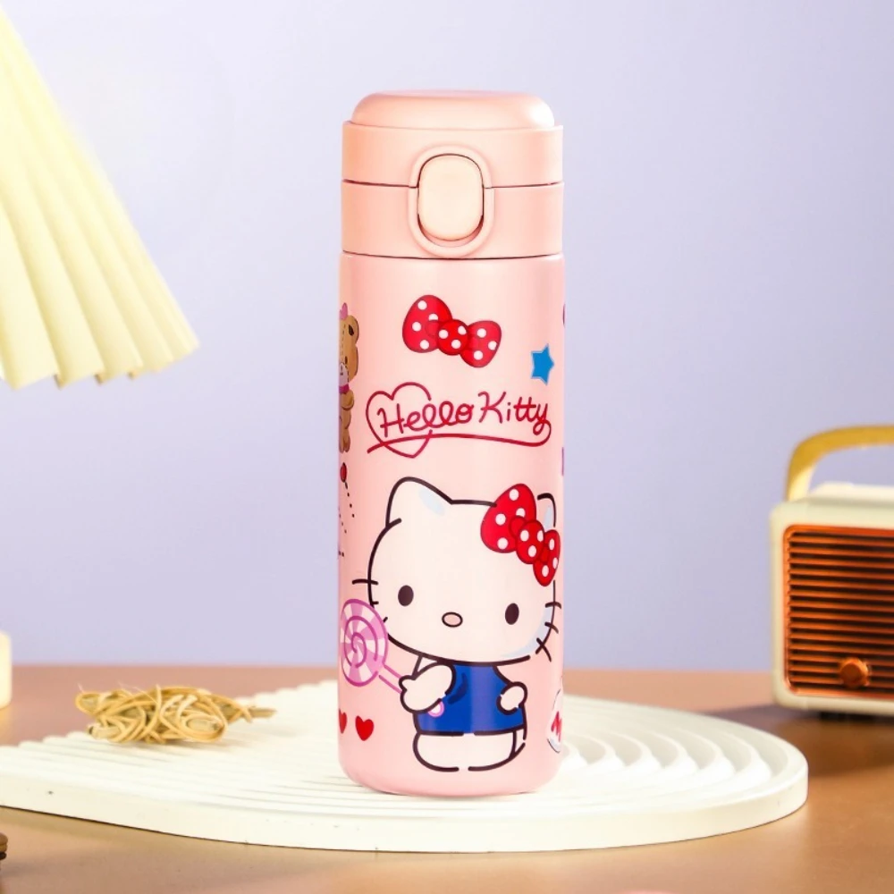 MINISO Hello Kitty Butelki ze Stali Nierdzewnej dla Dzieci, Bidony na Wodę, Kubki na Mleko i Kawę z Wzorami z Kreskówek, Idealny Prezent Świąteczny dla Dziewczynek