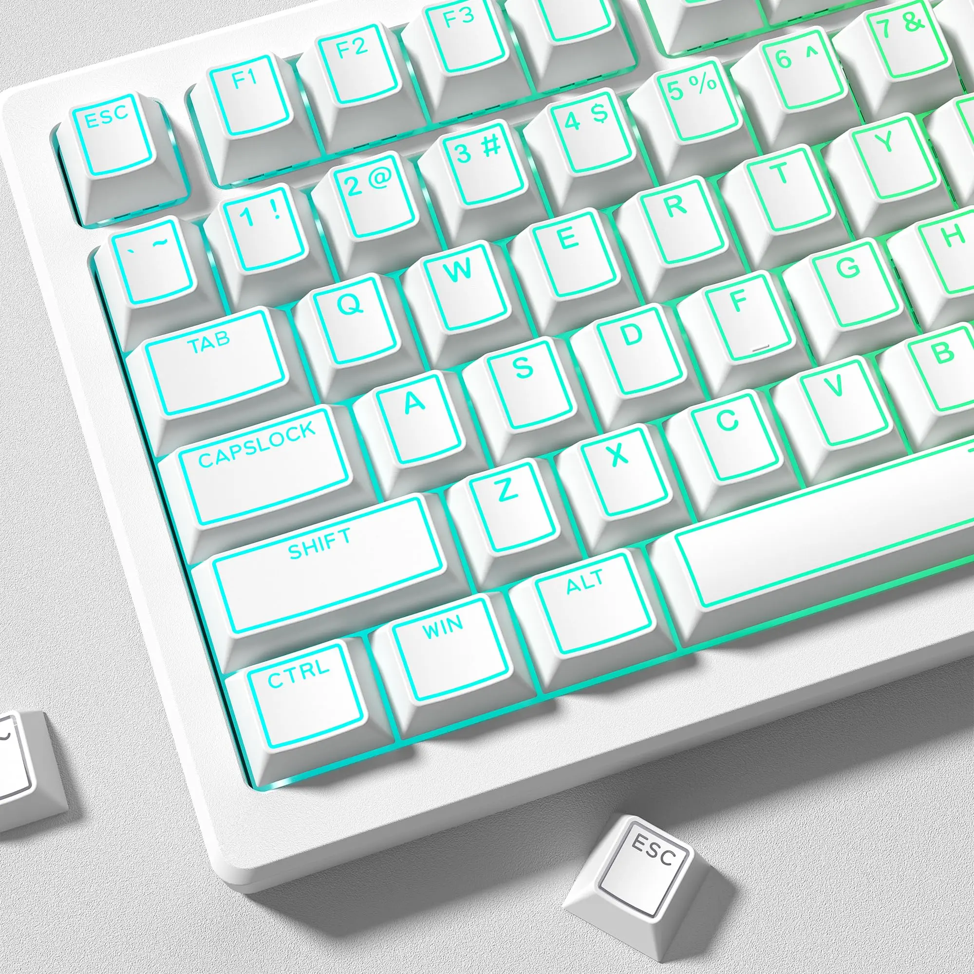 

Крутая колпачок из ПБТ с двойной подсветкой RGB, 142 клавиши, вишневый профиль, белые блестящие колпачки для клавиш MX Switches, механическая клавиатура