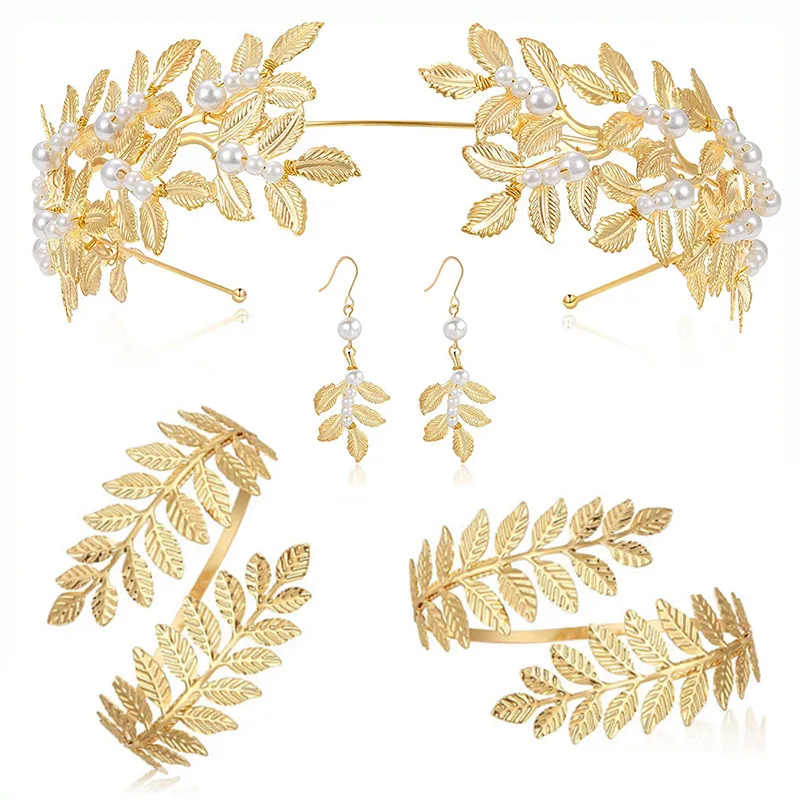 FTCY Vintage Griechisches Schmuckset für Frauen, goldfarben, Armbänder, Ohrringe, Kopfbedeckung, Set im Barockstil, verstellbar, Damenschmuck, Geschenke – Detail 7