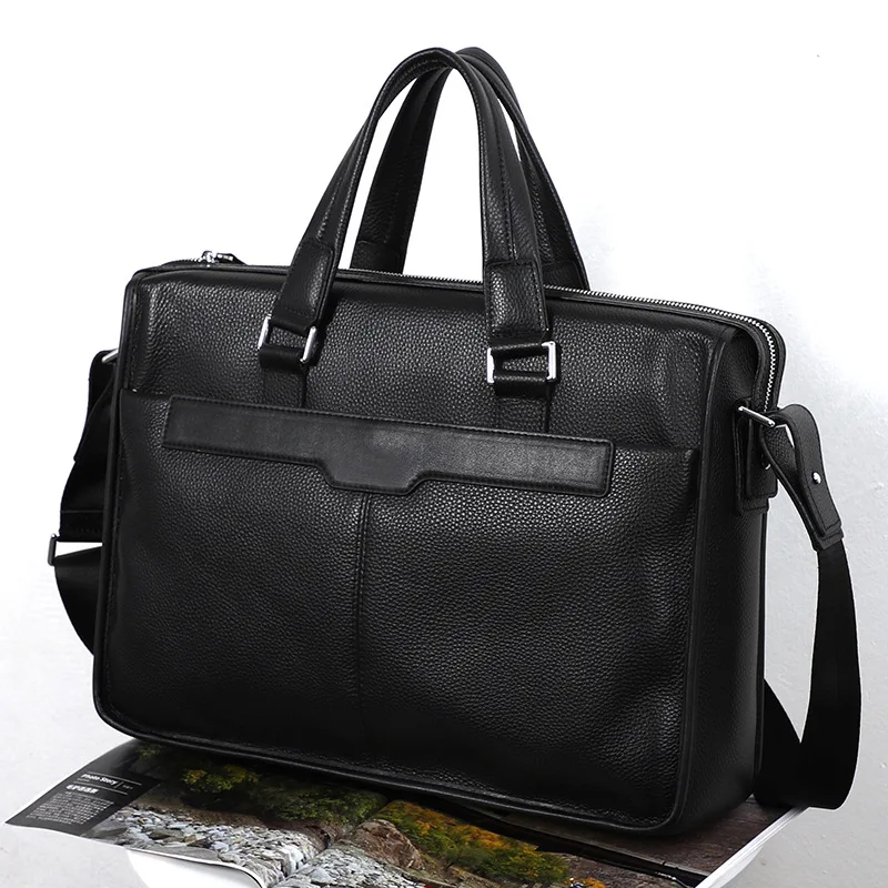 2024 New Laptop Bags Cow Genuine Leather Men's Briefcase Luxury Brand Male Handbags Men Messenger 15.6 Inch Computer Bag