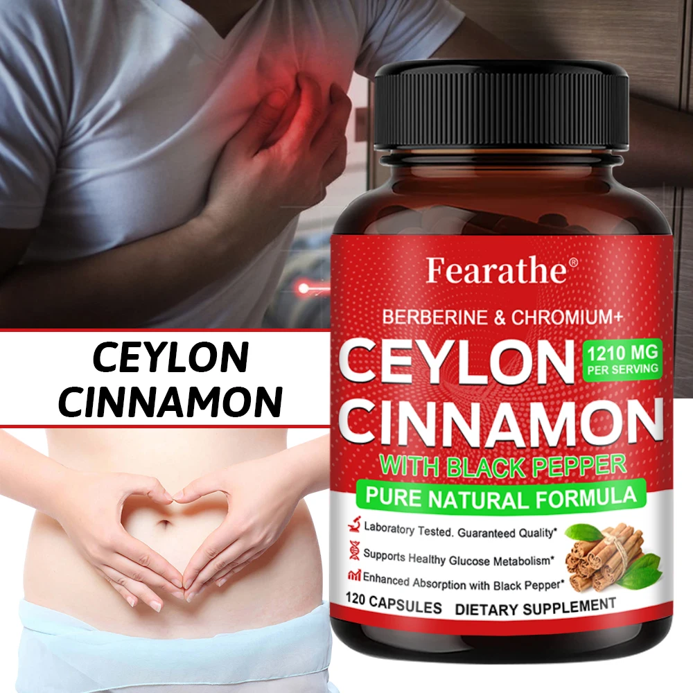 

High-Potency Berberine + Organic Ceylon Cinnamon Capsules - Joints, Heart, Gut & Metabolic Health Support, Gluten-Free Non-GMO