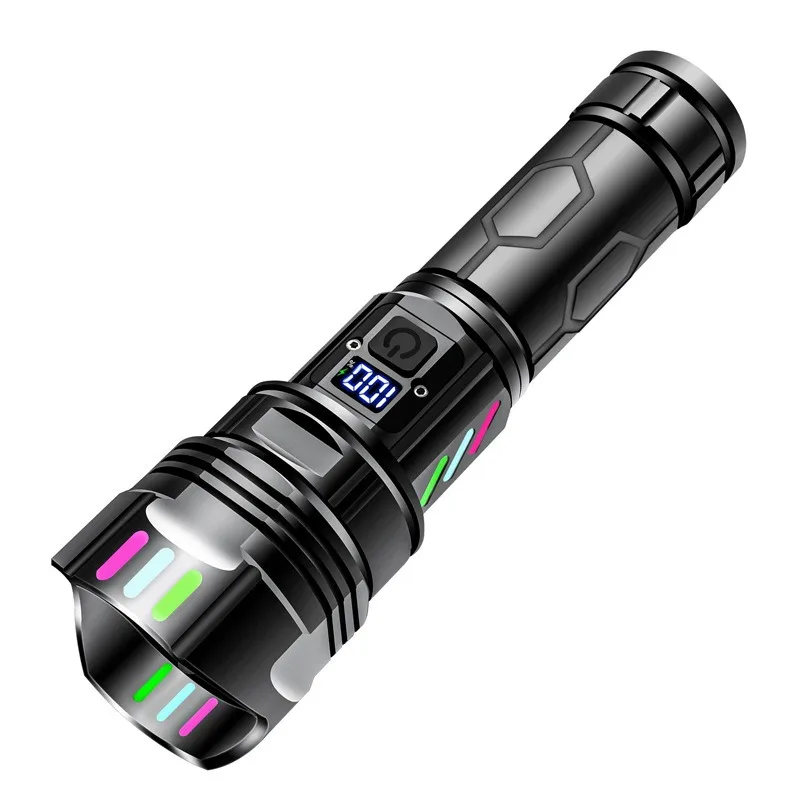 Zoomable White Laser Flashlight - Super Bright, Digital Display, Color Fluorescent, Emergency Tactical Rechargeable Torch