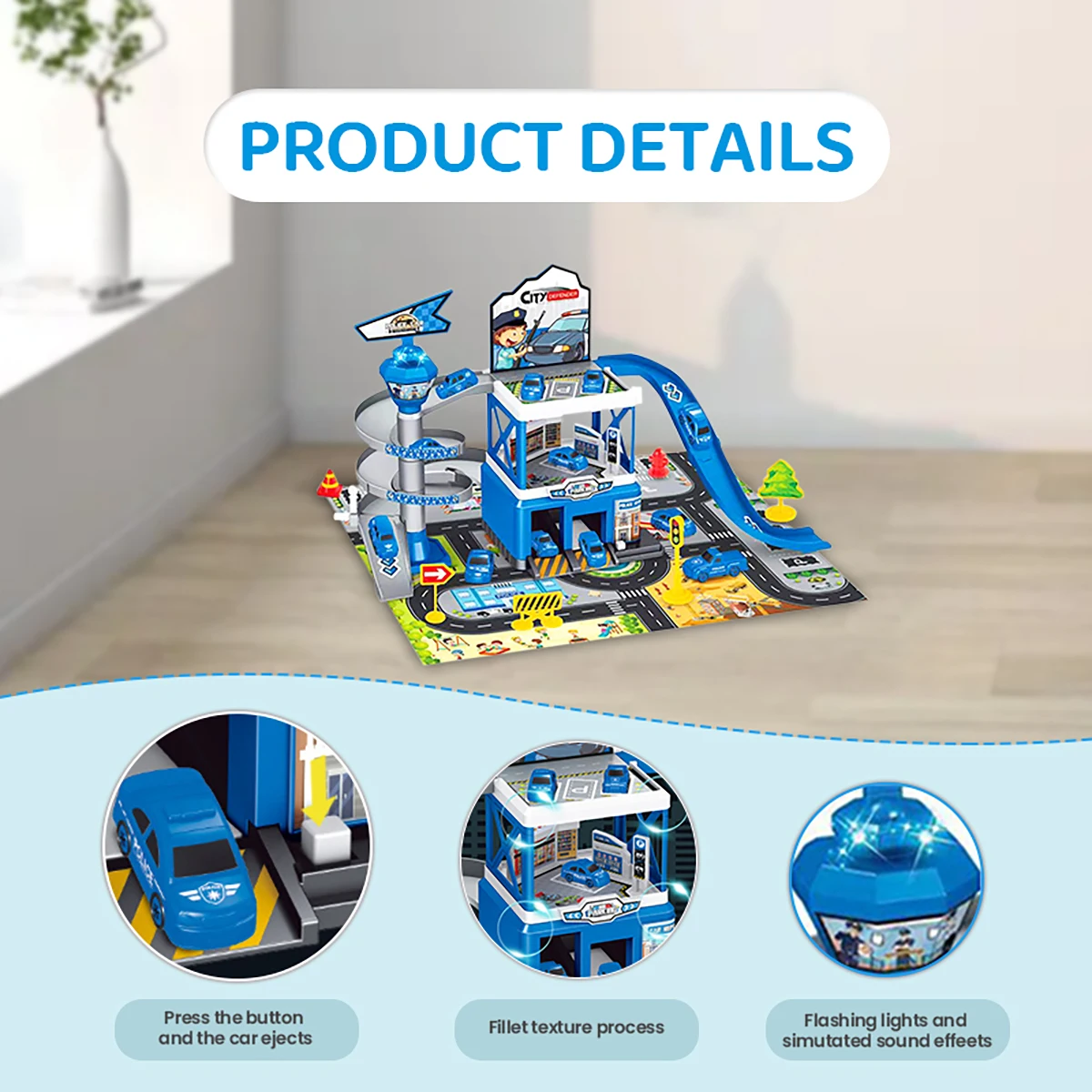 DIY Assembled Track City Parking Lot Lights Rail Car Inertia Vehicle Engineering Car Toys with 3 Piece Alloy Race Car Boys Gift