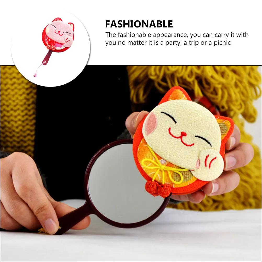 1 stks draagbare cartoon fortuin kat spiegel handheld make-up compacte reizen make-up spiegel voor vrouwen make-up tool