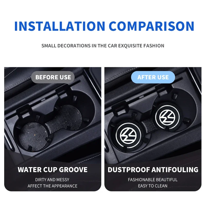 1/2pcs Car Coaster Pads PVC Water Cup Anti-slip Mat Car Accessories For VW Golf 5 7 Passat B5 B6 Polo GTI Scirocco Jetta Beetle