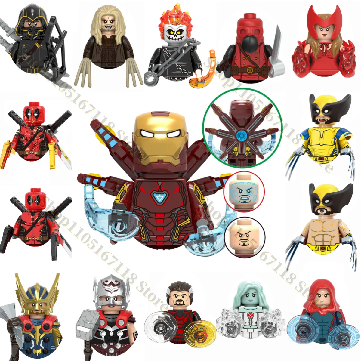 Строительные блоки Marvel, мини-фигурки, детские праздничные подарки, кирпичные игрушки, Тор, Железный человек, Росомаха, Доктор Стрэндж