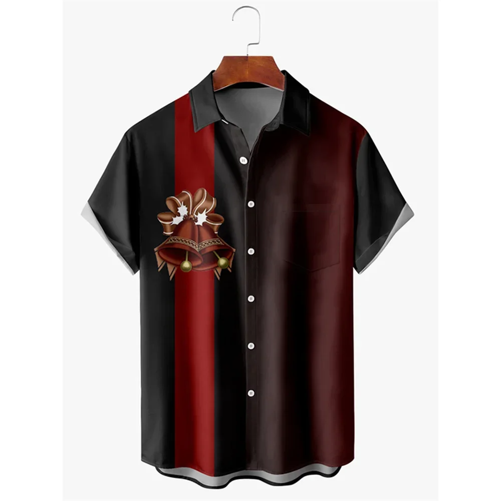 2025 New Christmas Party Men's Short Sleeve Cardigan Shirt Christmas Print Lapel Pocket Top High Quality Comfortable Soft Fabric