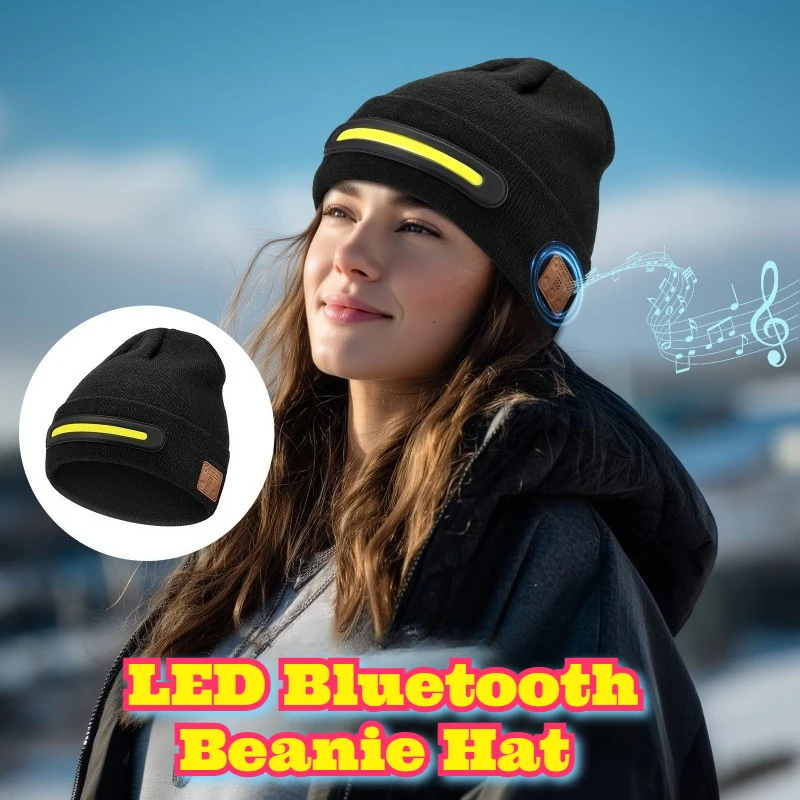 

LED Light Up Bluetooth Beanie Hat Colorful Glowing Knit Cap Night Running Jogging Christmas Party Gifts Safety Visibility Music