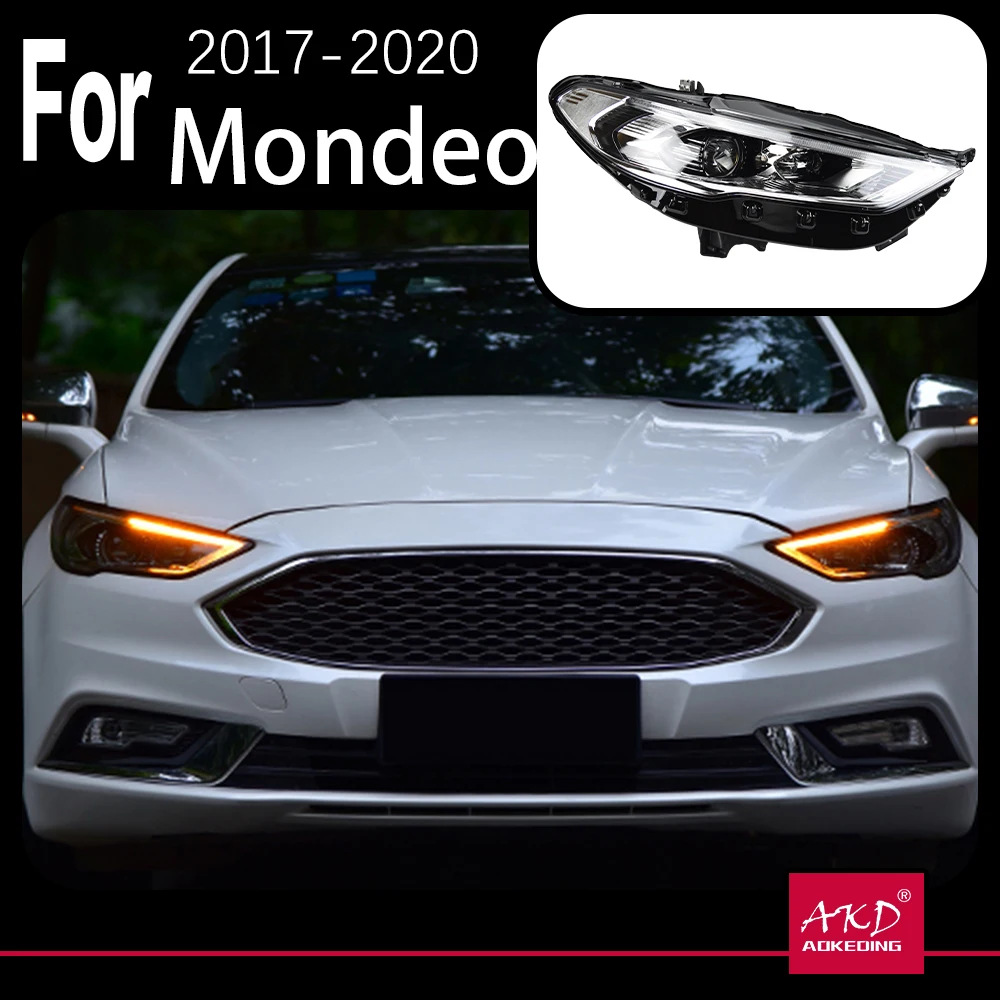 Model samochodu AKD dla Ford Fusion reflektory 2017-2020 Mondeo LED reflektor dynamiczny sygnał animacja DRL Bi Xenon akcesoria samochodowe