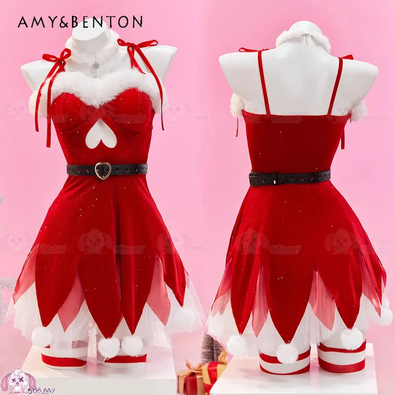 

Original Design Autumn Winter New Red Christmas Women's Clothing Gothic Plush Lace-Up Off-Shoulder Halloween Sling Dress Ladies