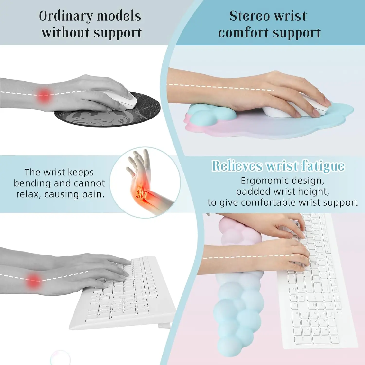 Supporto per polso per tappetino per mouse con poggiapolsi per tastiera Cloud con memory foam ergonomico per computer desktop portatile da ufficio domestico