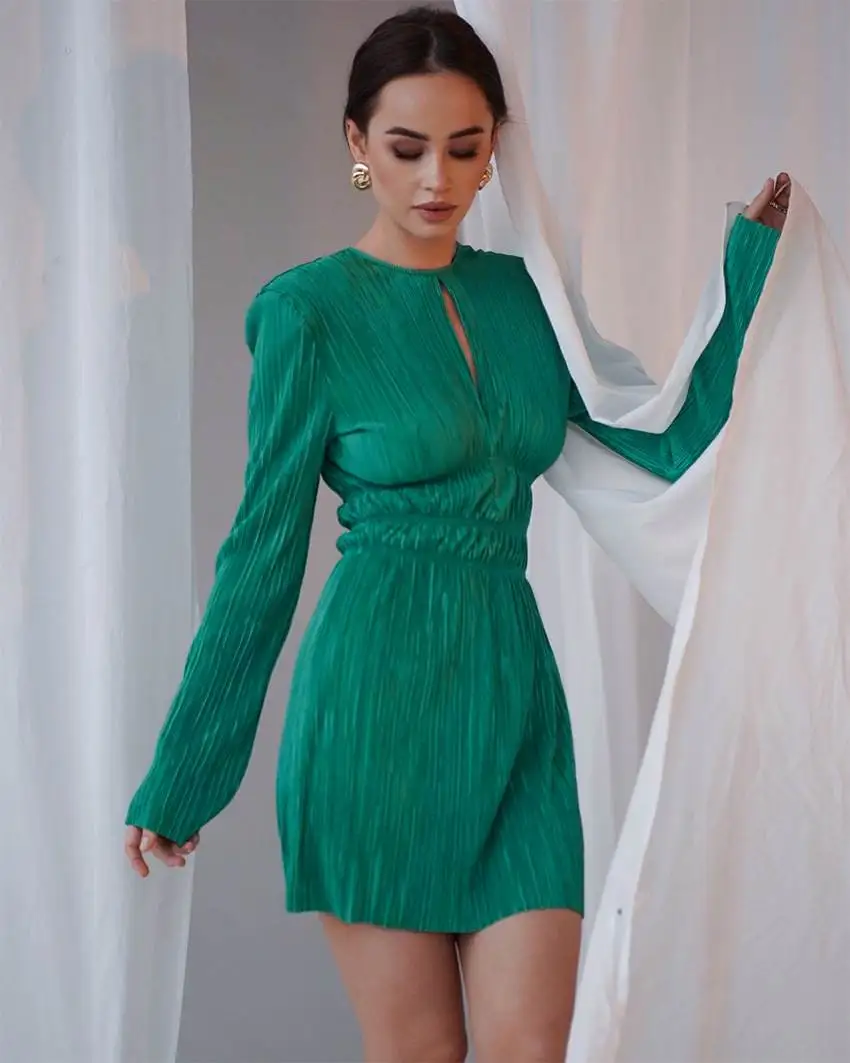 

Long Sve A-Line Dr Pleated Hollow out Design Women's Faion Autumn 2024 Other Material 00% Ladies Gown