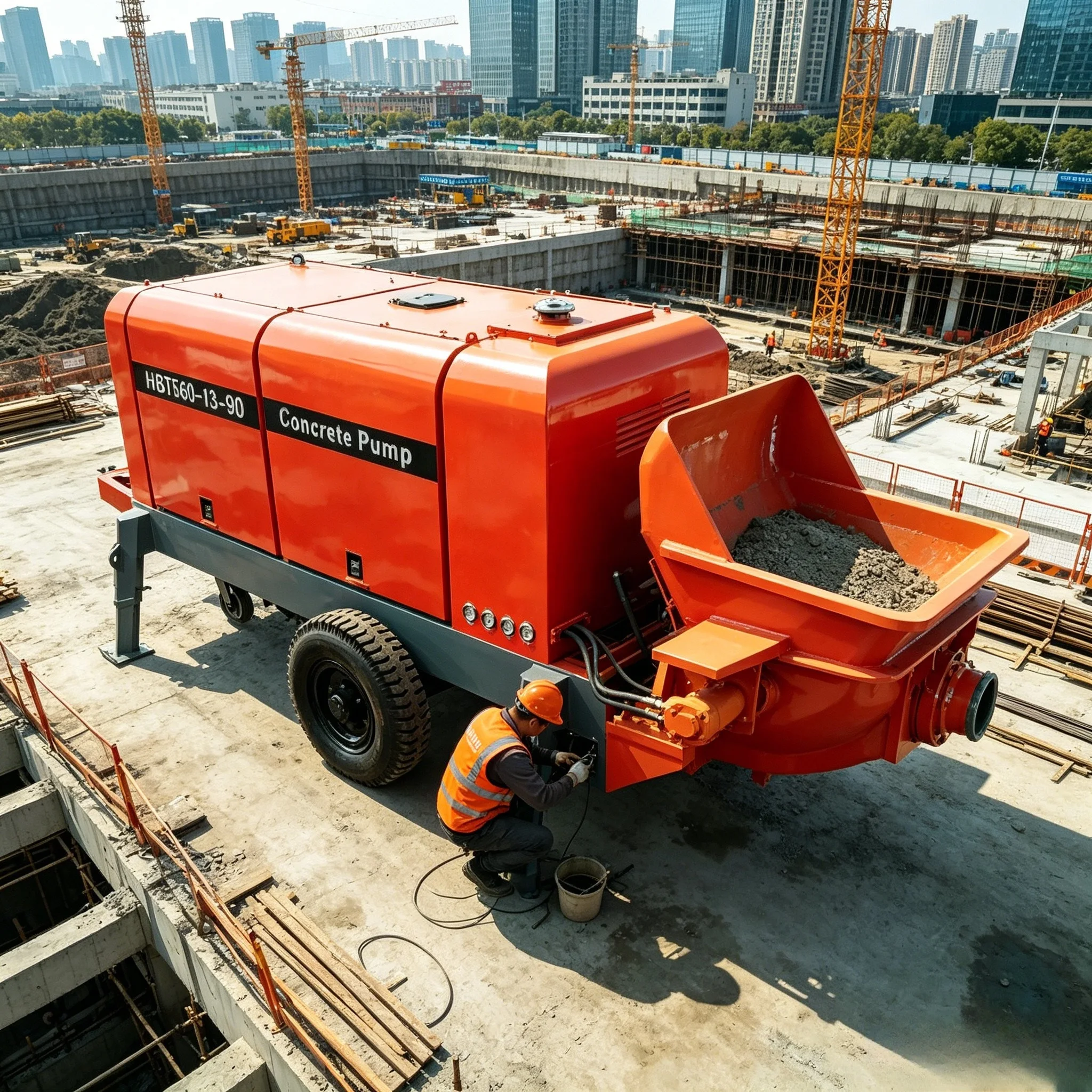 Factory Made Concrete Pump Low Price Trailer Pump Diesel Stationary Pump for Concrete Construction Trailer Concrete Custom