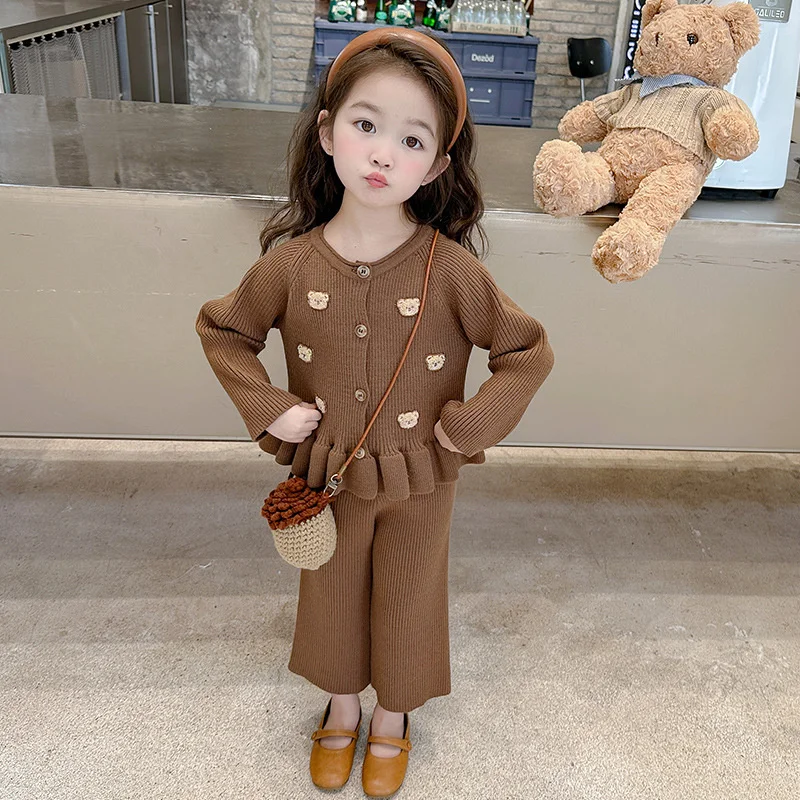 Girls Coat +Pants Kids Suits 2PCS/Set Cotton 2024 Knitting Spring Autumn Cotton Tracksuit School Suits Christmas Gift Children C